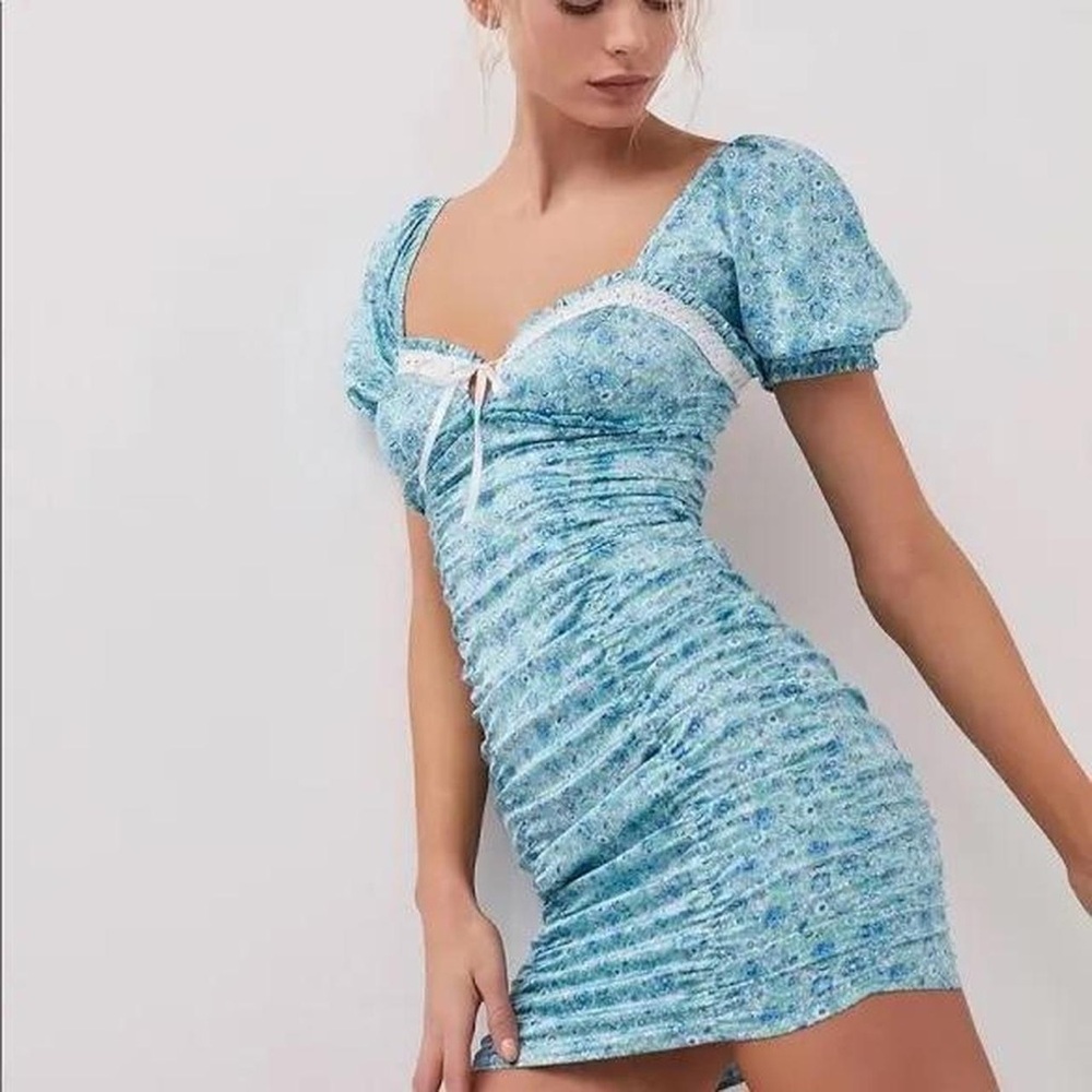 For Love And Lemons Blue Floral Mini Dress